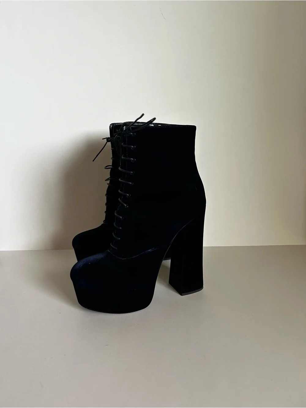 Prada Black Velvet Lace-Up Platform Ankle Boots